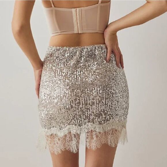 NEW Free People intimately gold rush sequin tie side skirt, M - Picture 2 of 16